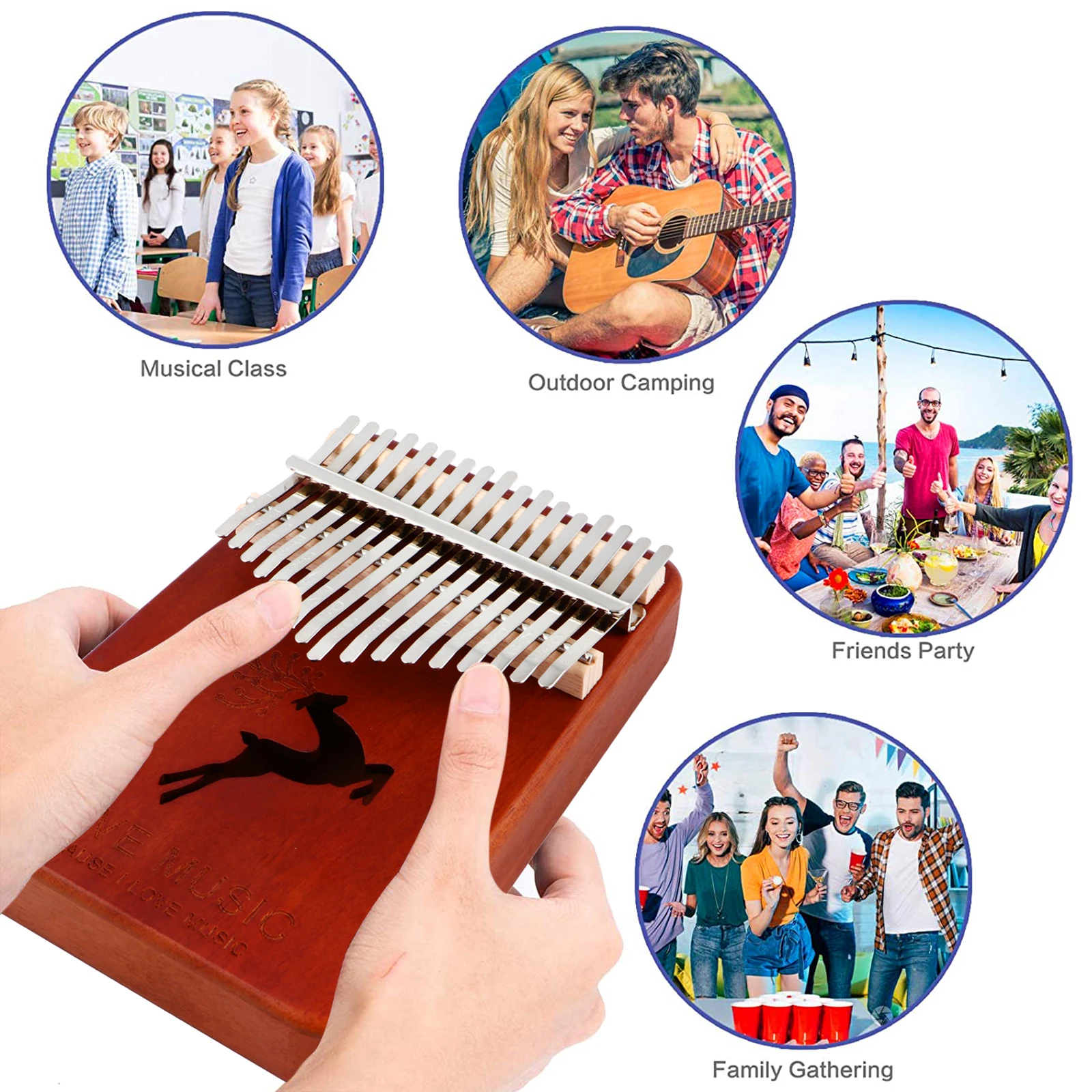 

Thumb Piano 17 Tone Finger Instrument Creative Kalimba Coffee Wood Educational Musical