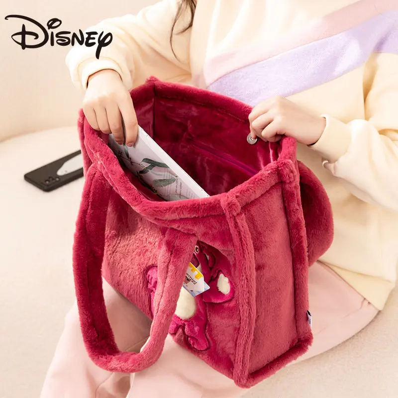 Genuine Disney Strawberry Bear Handbag Cute Three-eyed Boy Plush Bag Stitch Women's One-shoulder Plush Bag Messenger Tote Bag