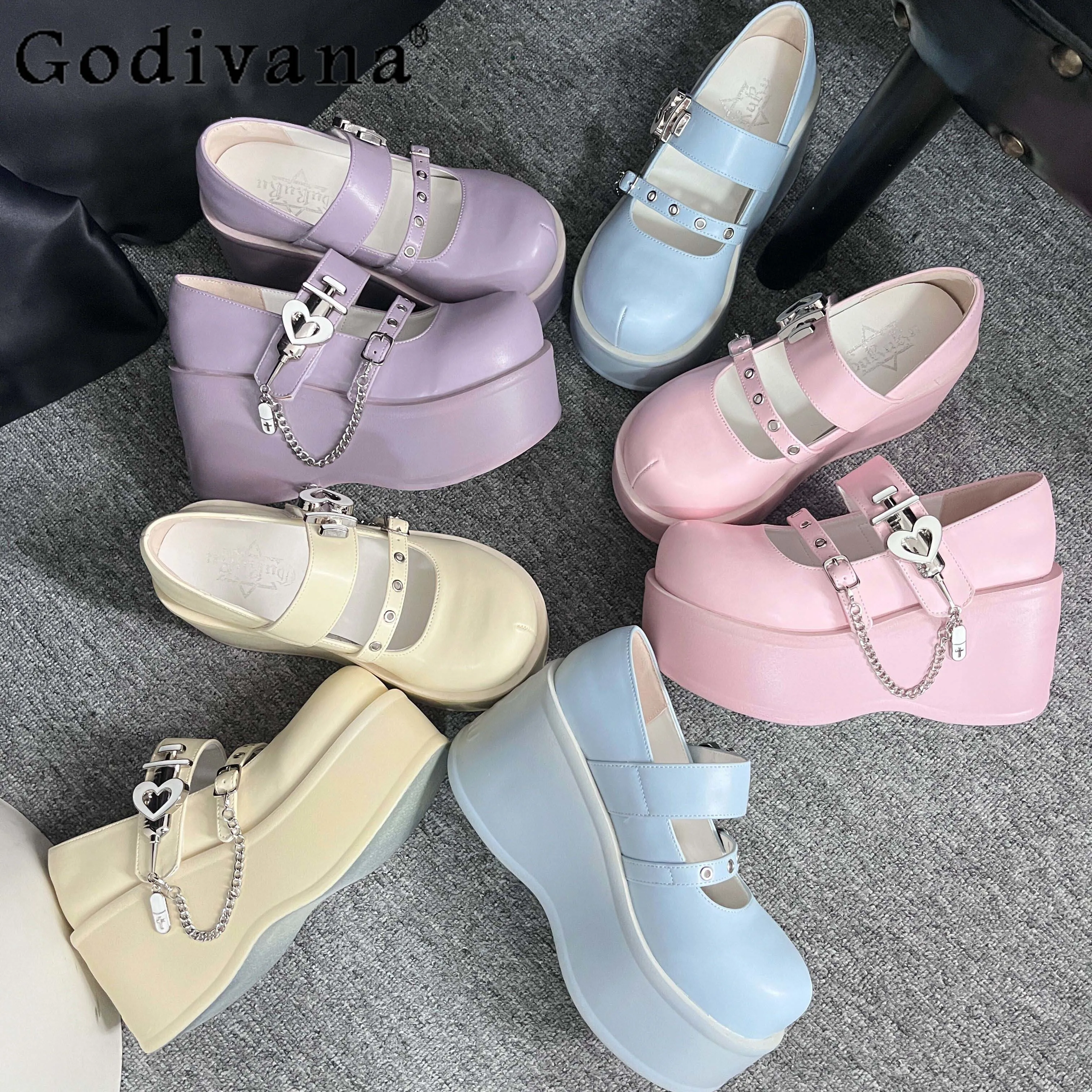 

Y2k Platform Shoes Punk Sweet Cool High Heels Female Girls Sweet Cute Round Toe Girl Muffin Bottom Shoes Candy Color Pumps