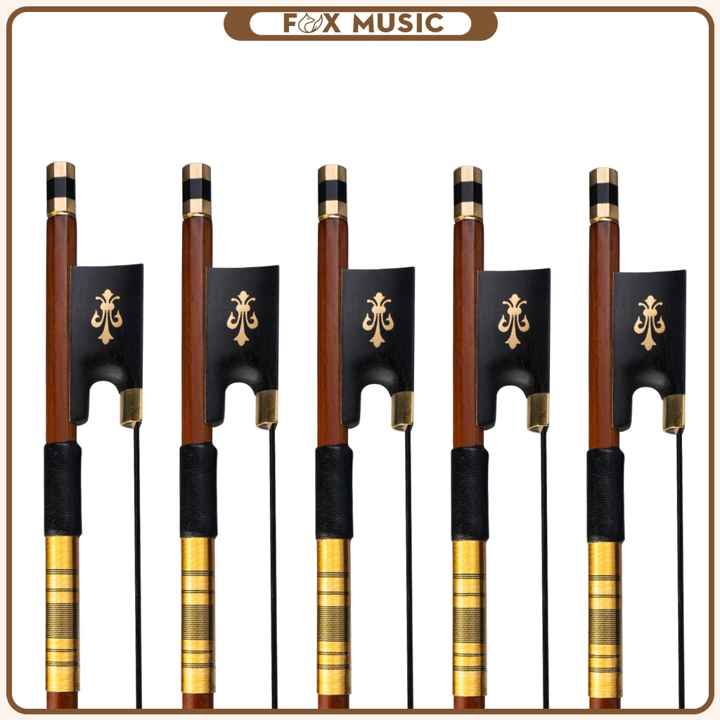 

5pcs/1set Advanced 4/4 Violin Bow IPE Stick Sheep Skin Grip Ebony Frog w/ Fleur-de-lis Inlay Golden-plated Accessories