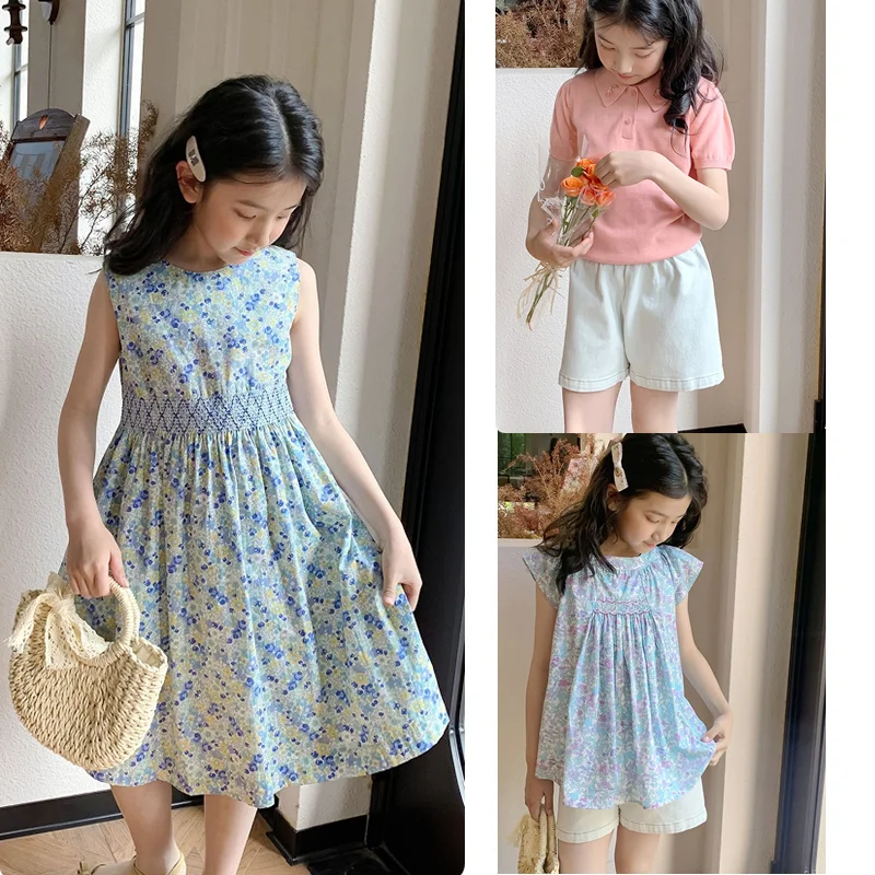 

Children's Sets In Stock kids top Blouse and Shorts Set 26 Summer Printed Fashion Girls Dress Knitted Tee Clothing Mother & Kids