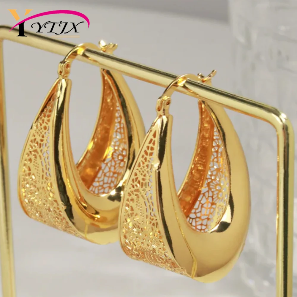 

YTJX Hollow Out Big Earrings Hight Quality 18k Gold Plated Piercing Earrings For Women Autumn and Winter Jewelry Accessories