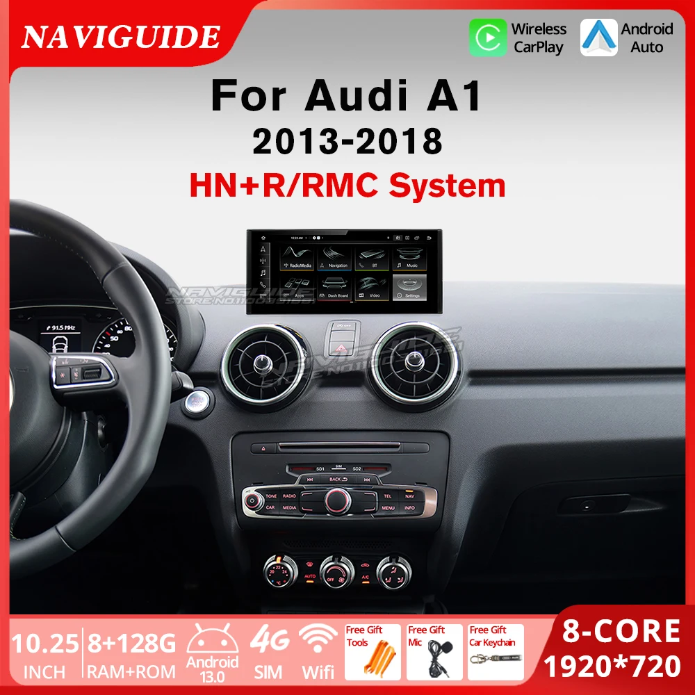 NAVIGUIDE 10.25'' Android 13 Carplay Auto For Audi A1 2013-2018 Car Radio Multimedia Player Headunit Bluetooth GPS DSP 8G+128G 