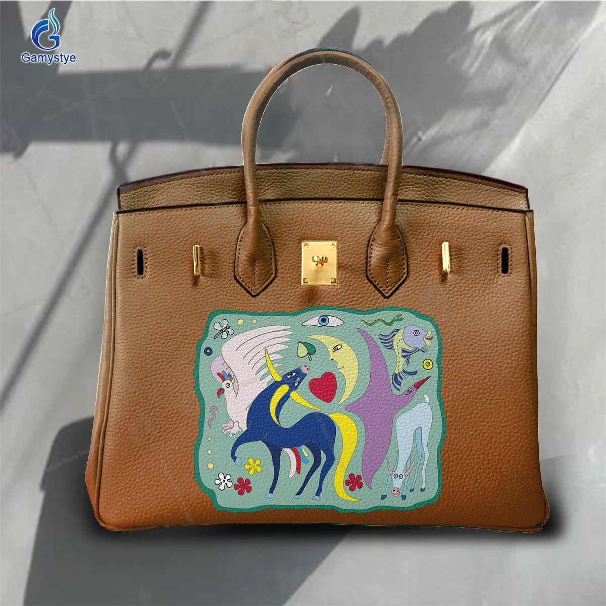 Graffiti Artisc Printed Birds and Love Bag Ladies Designer Brand Handbags High Quality Messenger Shoulder Bag Gold Lock Hardware