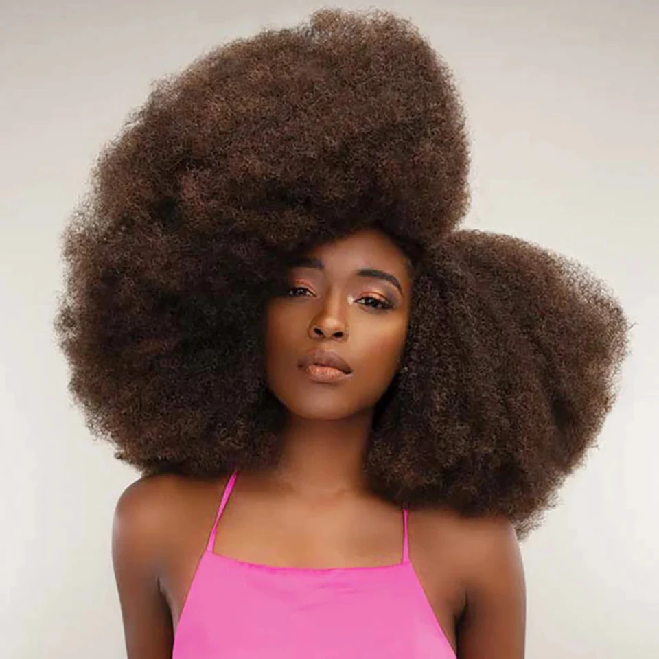 Rambut orang Brasil Ratu Virgin Remy rambut manusia keriting Afro rambut manusia untuk rambut kepang gimbal warna cokelat 50g/PC ekstensi rambut kepang