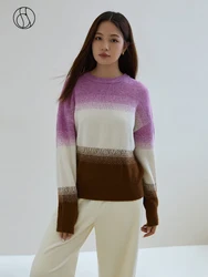 DUSHU Cozy Style Loose Gradient Sweater Pullover for Women 2023 Winter Chic Sense Vintage Round Neck Casual Sweater Female