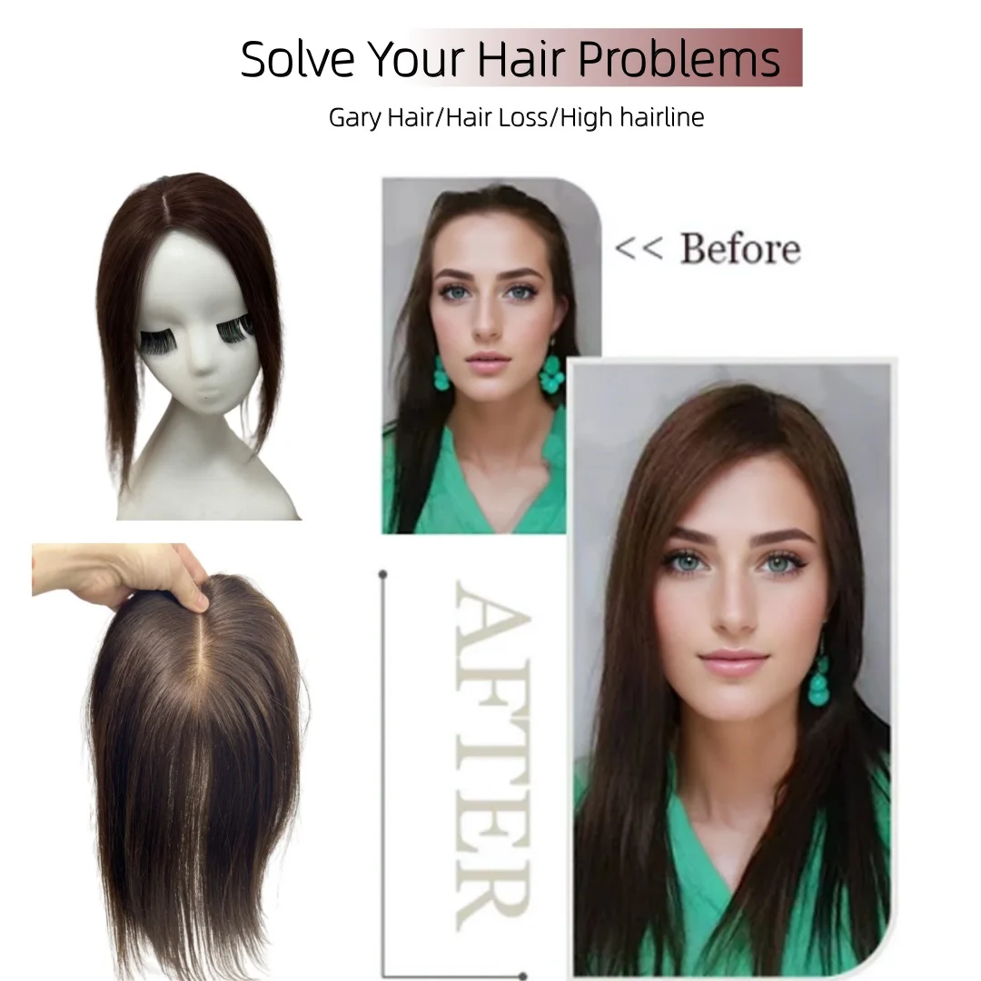 قاعدة الحرير الشعر البشري القبعات العالية للنساء كليب في قطع الشعر مع عدم وجود الانفجارات الحرة فراق فروة الرأس الطبيعية وصلات شعر برازيلي