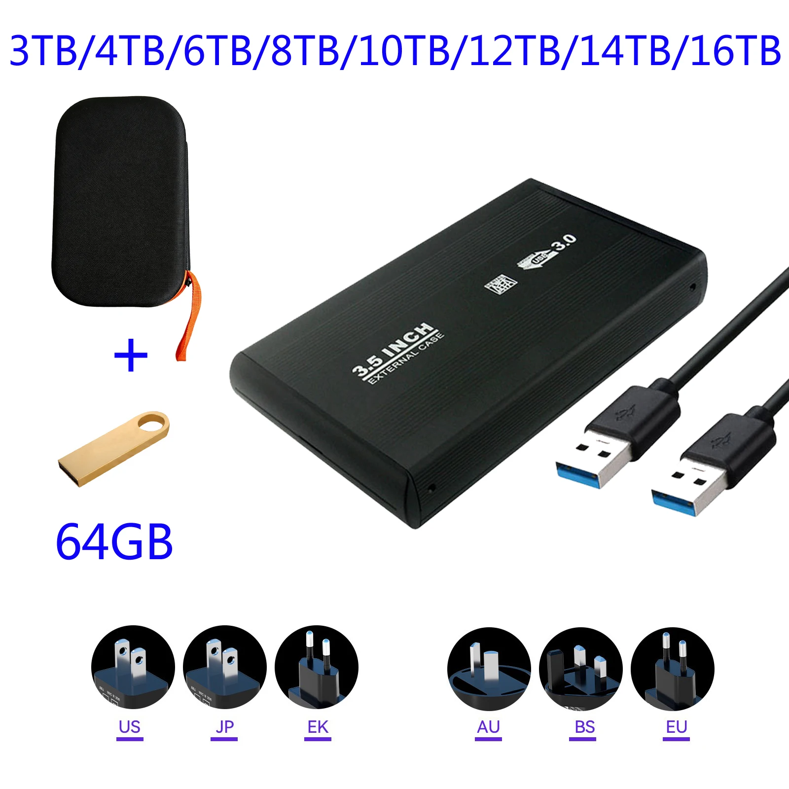 Disco Duro Externo HDD de 3.5'' 3TB/4TB/6TB/8TB/10TB/12TB/14TB USB3.0, Dispositivos de Almacenamiento Externo para PC/Mac
