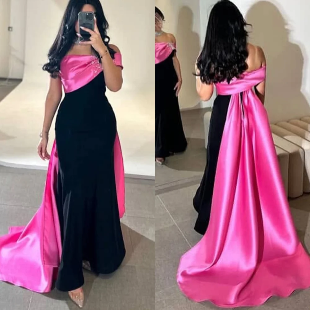 ที่กําหนดเอง Sparkly ซาตินชุดราตรีประณีตปิดไหล่ชุดราตรีอารมณ์ Court รถไฟ Vestido De Festa