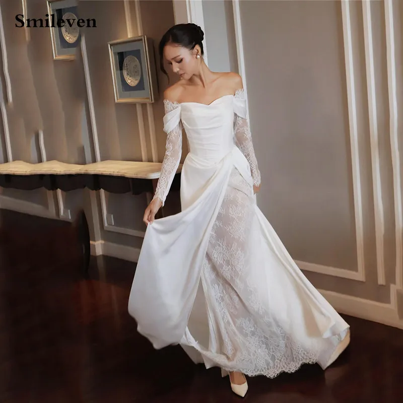 

Smileven Off The Shoulder Lace Wedding Dresses Appliqued Bride Gown Vestido De Novia Sleeveless Wedding Gowns Customized