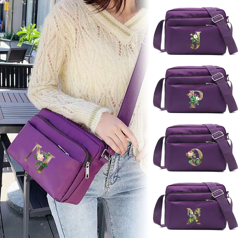 Simplicity Crossbody Bag Nylon Shoulder Bags Messenger Tote Multiple Pockets Waterproof Storage Bag Golden Flower Series