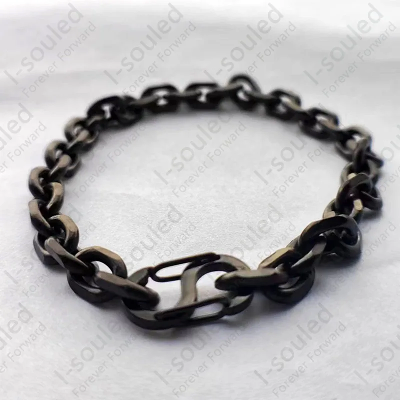 Men\'s Black Titaniun 7MM  Anchor Chain Bracelets Graduation Birthday Gift 2024 New Oval Chain Bracelet