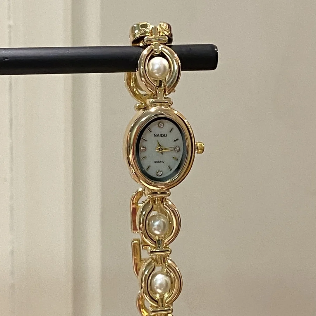 Luxury Ladies Watches Gold Silver Small Oval Dial Pearl Bracelet Clock For Women Lady Dress Quartz Wristwatch relogio feminino