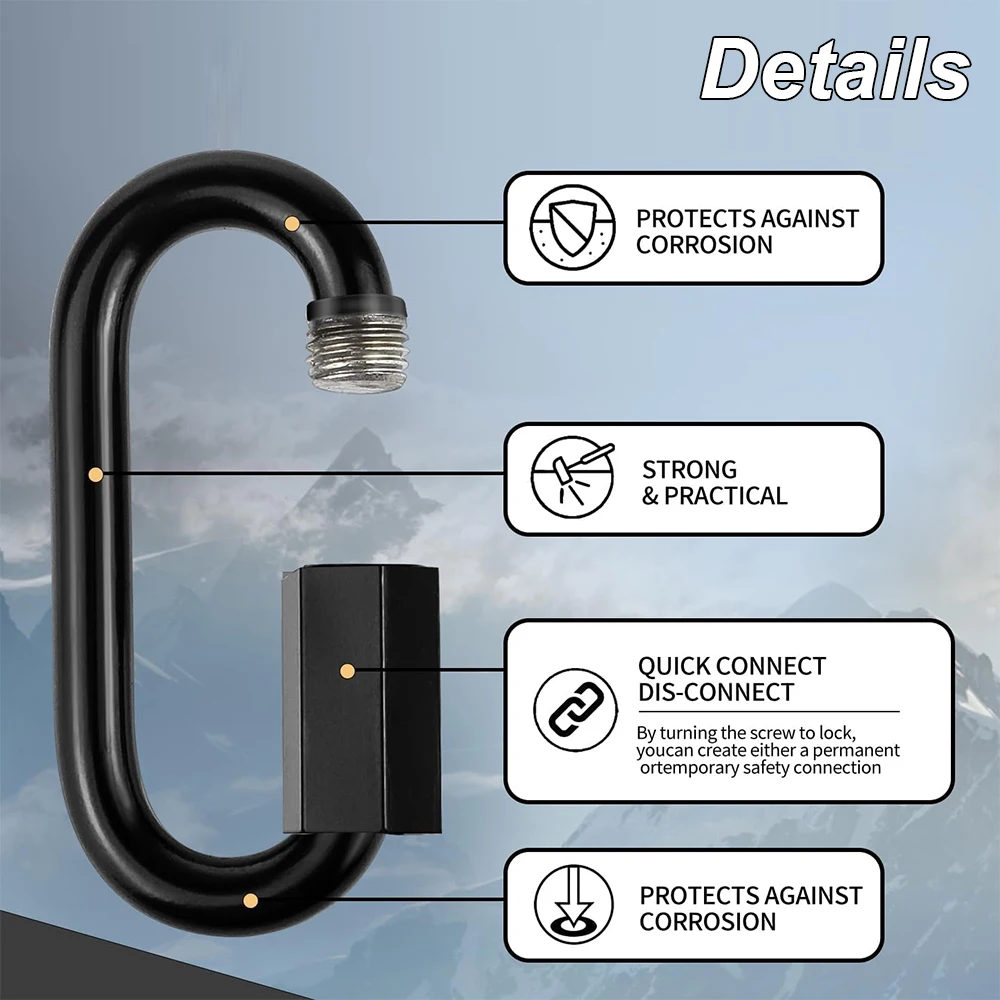 4PCS Black Stainless Steel Quick Links Carabiner Locking Quick Chain Repair Links Safety Snap Hook Chain Key Ring Connector