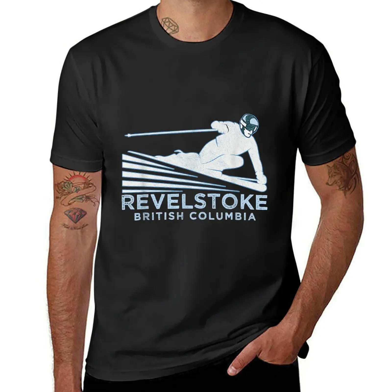 Retro Ski Revelstoke, BC Illustration - Vintage Snow Ski T-Shirt quick drying sweat cute clothes plain white t shirts men