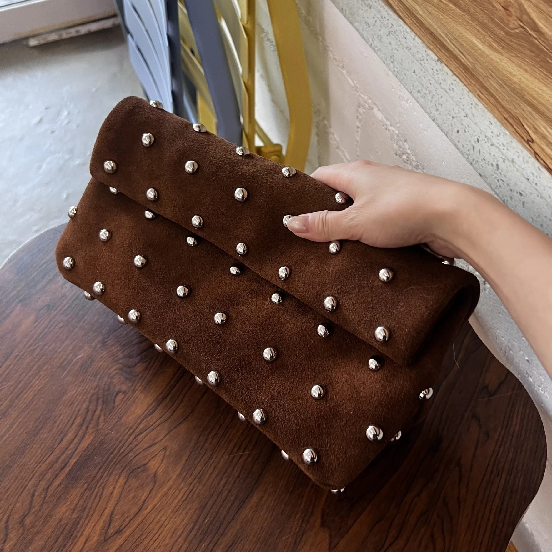 

Fashion rivet women clutch Trend Party lady evening bags Faux Suede handbag ladies Single shoulder crossbody bag Clutches wallet