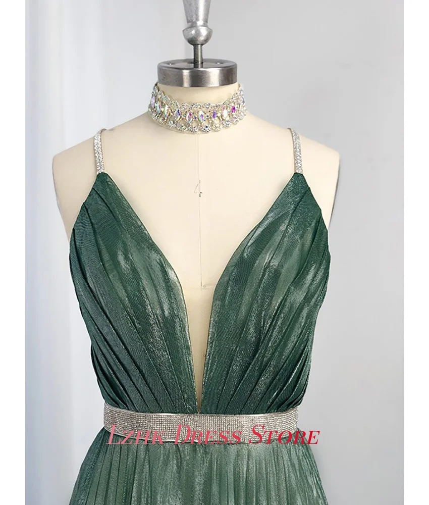 Customized Luxury Satin A-Line Spaghetti Straps Crystal Evening Dress Sexy Sweetheart Sleeveless Floor Length prom dresses