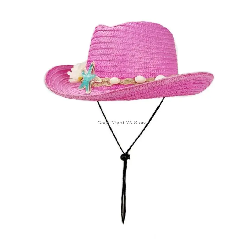  Adjustable Kids Beach Straw Hat Natural Woven Windproof Sun Hat For Seaside Picnics Sandcastle Building Children Props