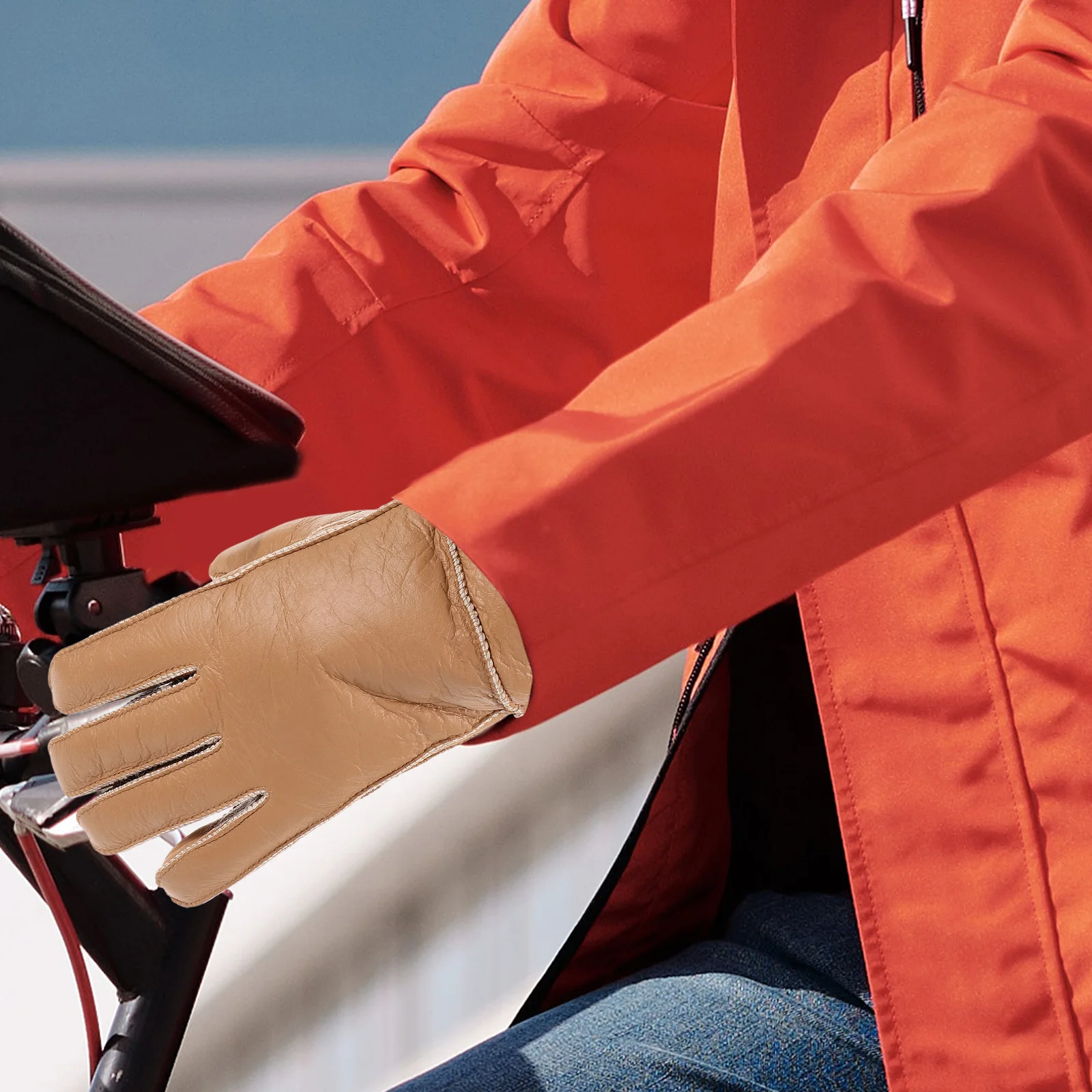 

Winter Warm Men Outdoor Cycling Anti Warm Gloves For Cycling freeze Goatskin Mittens Wool Lined Gloves Black Color