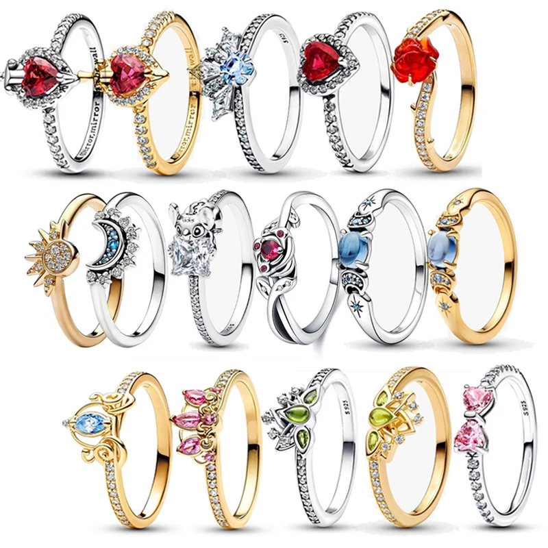 Women's 925 Silver Heart-Shaped Ring Crown Sky Blue Sparkling Cubic Zircon Rings Promise Fines Jewelry Gifts for Valentines Day