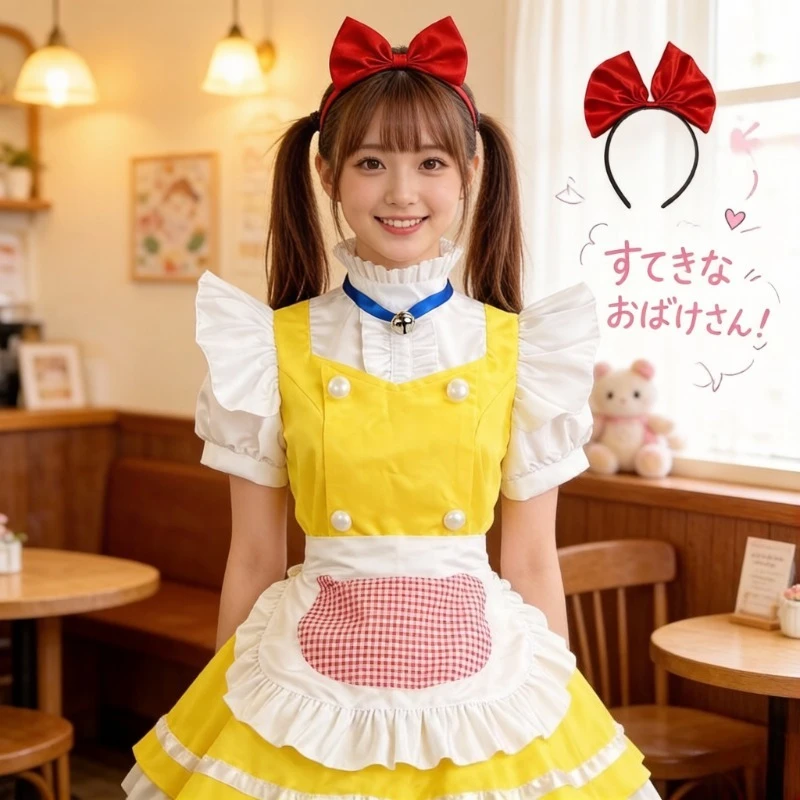 

Japanese Chick Yellow Cute Elegant Sweet Lolita Maid Dress Soft Style Mini Skirt Anime Cosplay Outfit Lolita Party Costume