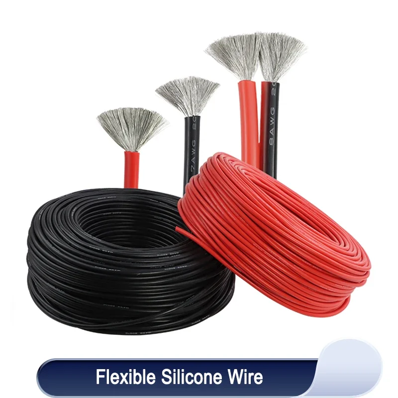 1/5/10m Flexible Silicone Wire 2 pin or Black Red 30 28 26 24 22 20 18 16 14 12 10 8AWG Automotive Led lamp Soft Electric Cables