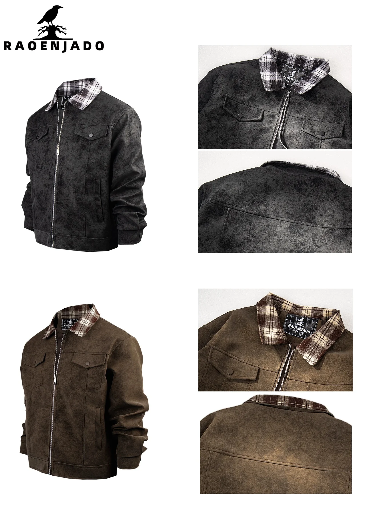 

Men's PU Faux Leather Jacket Casual Vintage Racing Streetwear Coat Classic Solid Color Varsity Outerwear with Plaid Lapel Collar