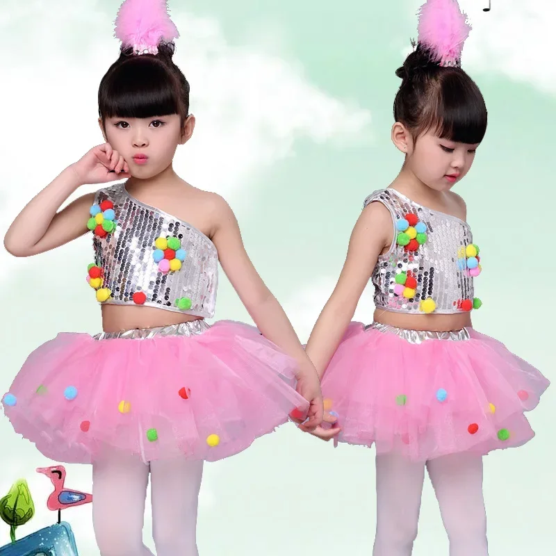 Girl Boy Jazz Dance Latin Dance Ballet Dance Costume Sequin Costume Children Modern Puff Skirt Performance Costume