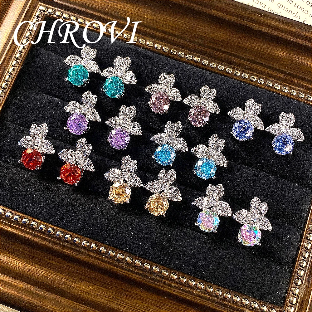 Luxury-Style 925 Sterling Silver High-End Millennium Rose Stud Earrings with Micro Set Diamonds for Women
