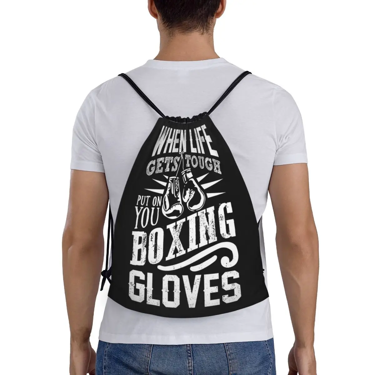 

Boxing Gloves Backpacks Casual Portable Drawstring Bundle Pocket Storage Bag Book Bags For Man Woman Students