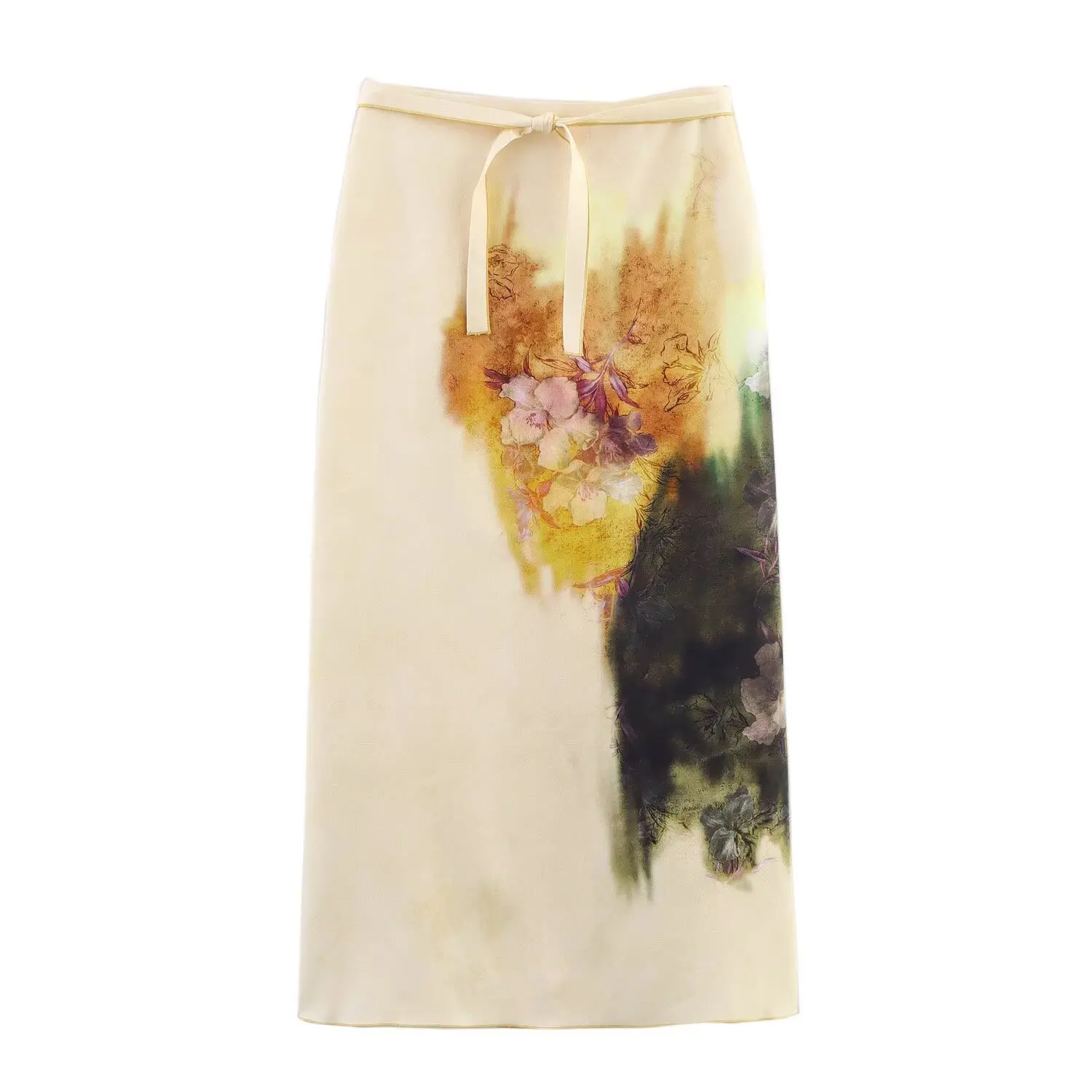 

Taop&Za 2025 Women's Midi Skirt with Tie - waist Design and Artistic Floral Print Stylish and Versatile