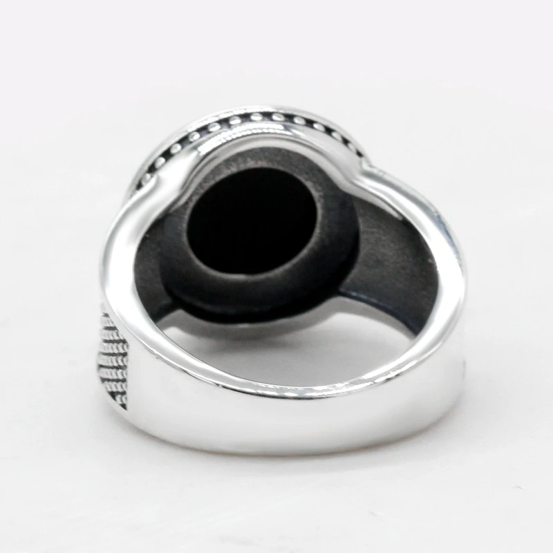 خاتم العقيق الطبيعي للرجال 925 فضة دائري أسود الأحجار الكريمة خمر خاتم المرأة أنيقة Türkiye الفضة والمجوهرات الرائعة
