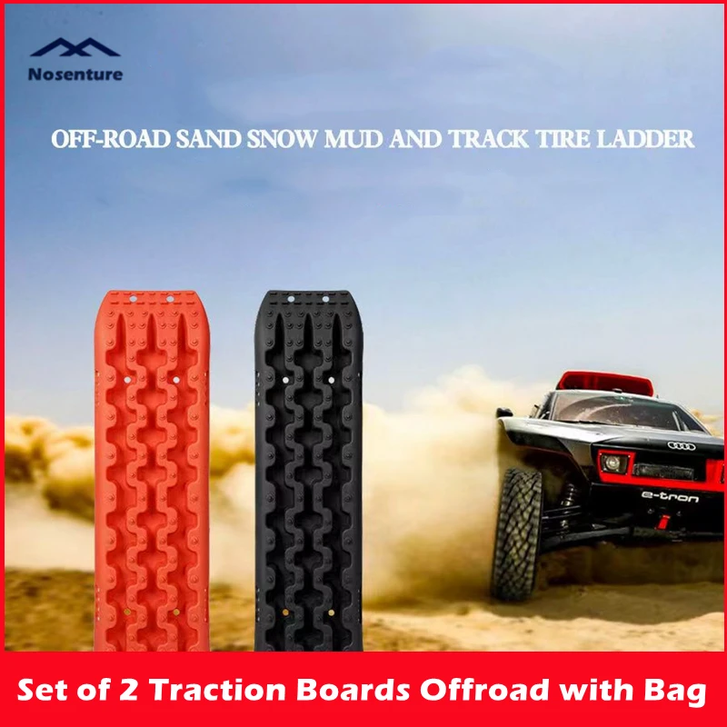 

Recovery Traction Tracks with Mounting Pins Kits-2 Pcs Recovery Traction Mat Tire Ladder for Off-Road Mud, Sand, Snow Traction