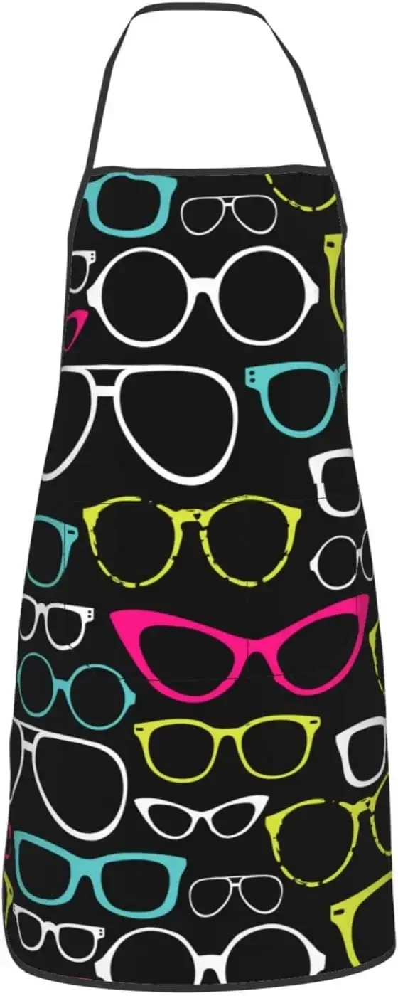 

Ретро очки, черный фартук для женщин и мужчин, подростков с карманами, фартуки для приготовления пищи, шеф-повара, кухни, барбекю, стрижка