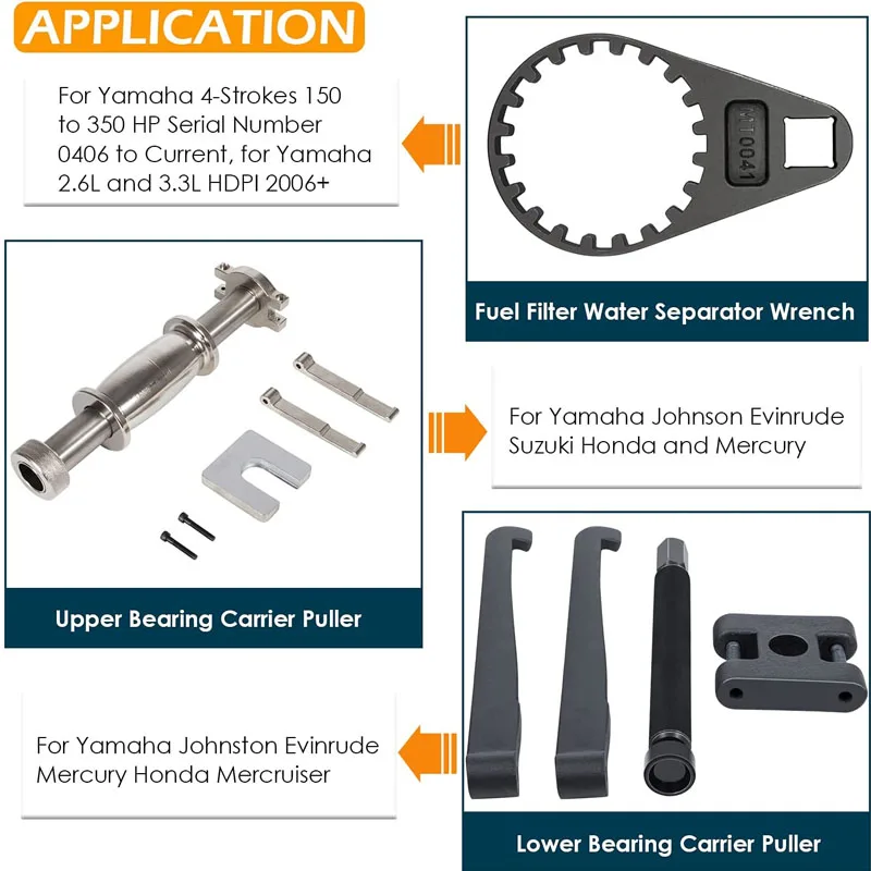 Upper & Lower Bearing Carrier Puller with Fuel Water Separator Wrench for Yamaha Johnson Evinrude Mercury Honda