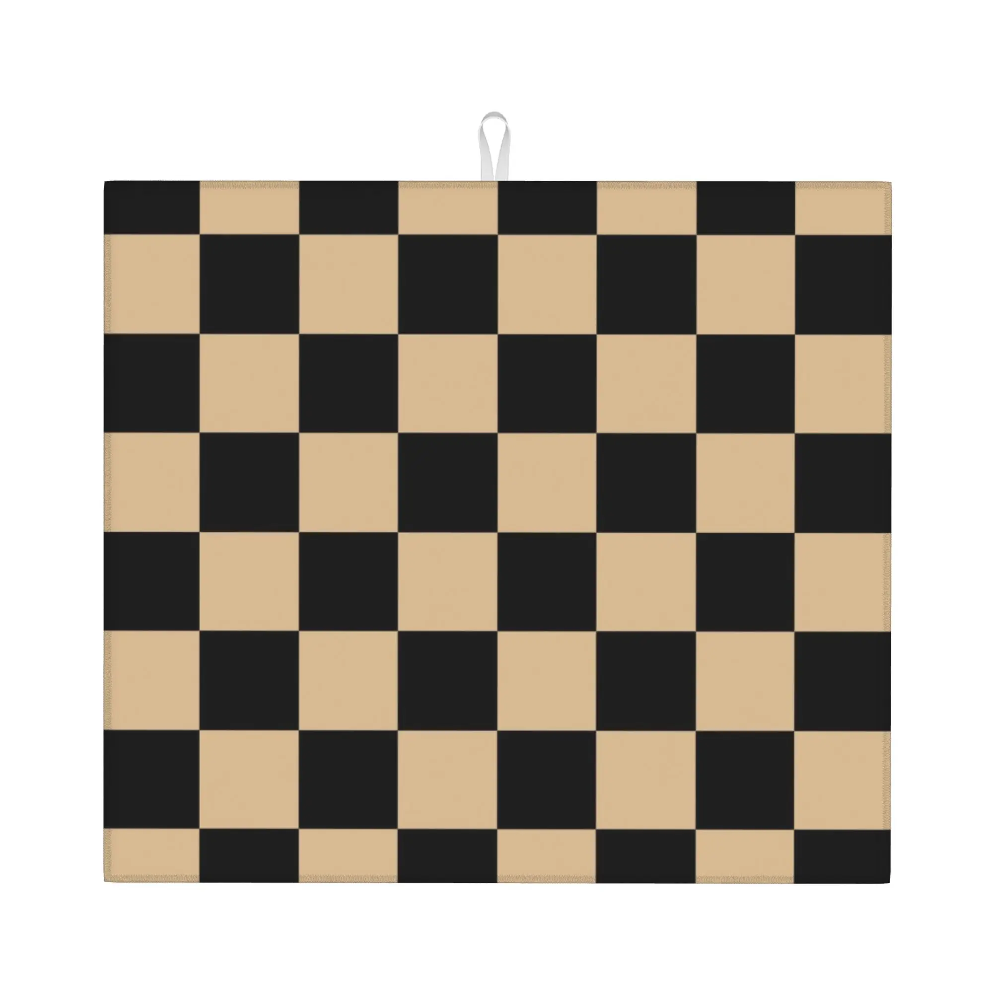 Black and Tan Brown Checkerboard Plaid Non Slip Kitchen Counter Protector Mat Barware Tableware Bathroom Drying Mat For Kitchen