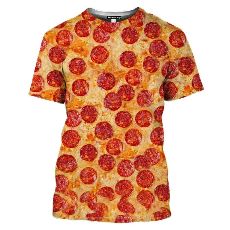 3D HD Printing Food Pizza Graphics Family Trend Family Clothing Summer Men\'s Fashion Casual Personality Fun O Collar Top T-shirt