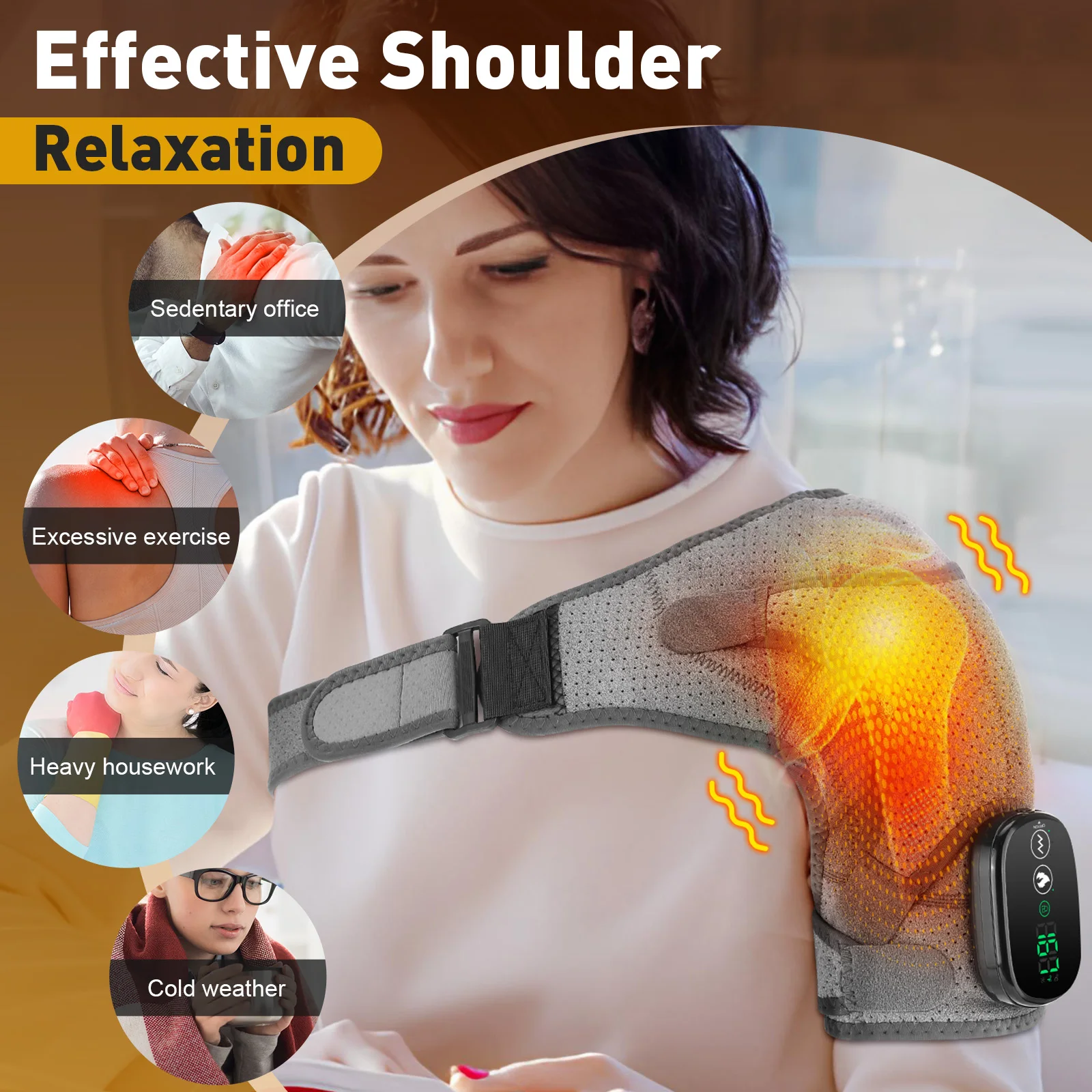 Electric Heating Shoulder Massage Pad 3-speed Adjustable Heated Back Shoulder Brace Vibration Relax Shoulder Neck Massage Belt