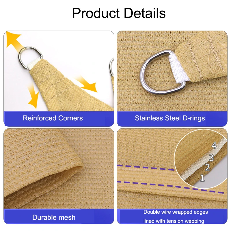 Shade&Beyond Triangle Sun Shade Sail, Permeable Canopy Sand for Patio Garden Yard Deck Pergola Lawn Outdoor Activities Mesh Nett