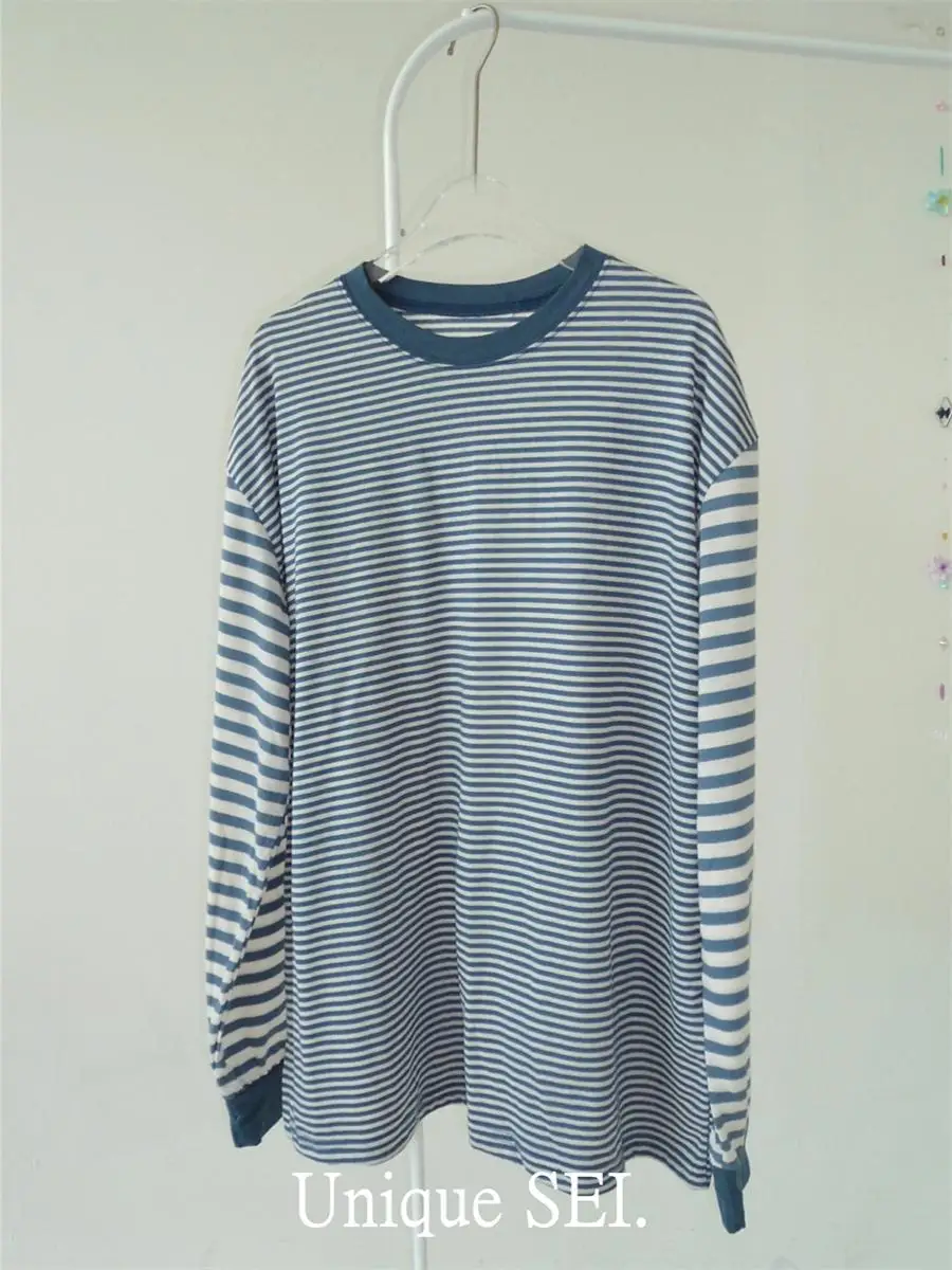 KUSAHIKI Korean Style Chic Striped Causal Round Neck Long Sleeved T-shirt Top 2024 Autumn New Girls Graphic T Shirts