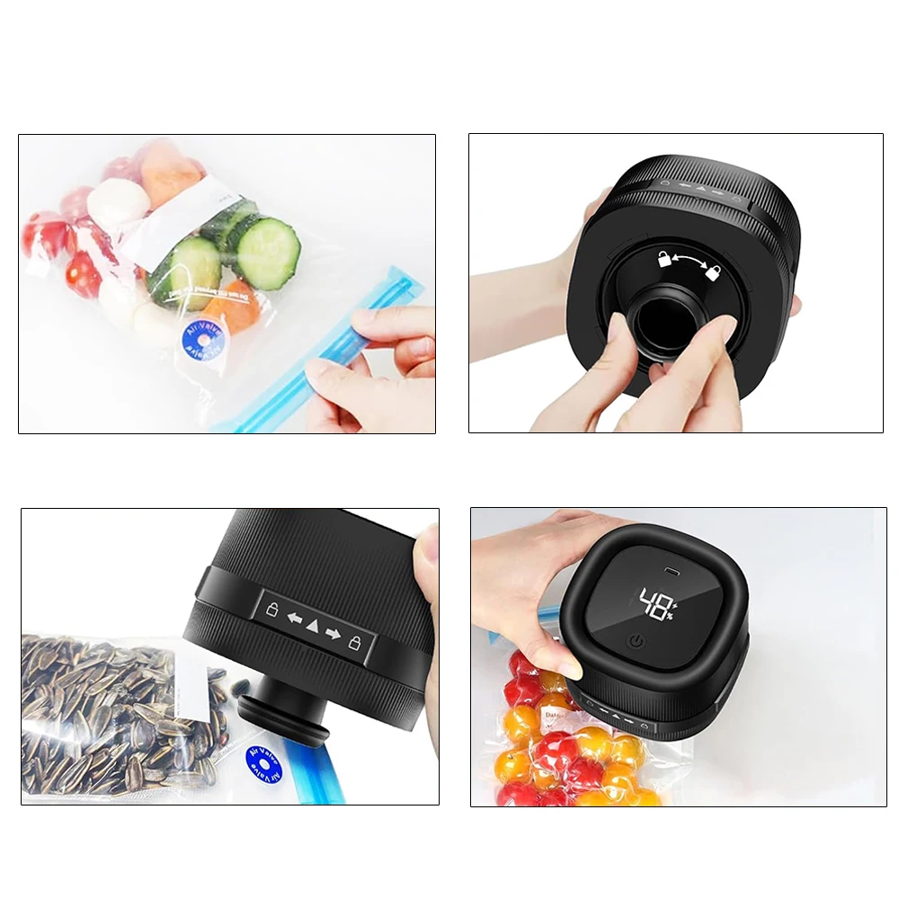 Sellador al Vacío para Frascos Mason con Apagado Automático para Granos, Nueces, Especias y Frutas, Conservador de Alimentos Inalámbrico con Pantalla LED y 50 Minutos de Autonomía, Compatible con Frascos de Boca Regular y Ancha, Incluye Bolsas para Vacío