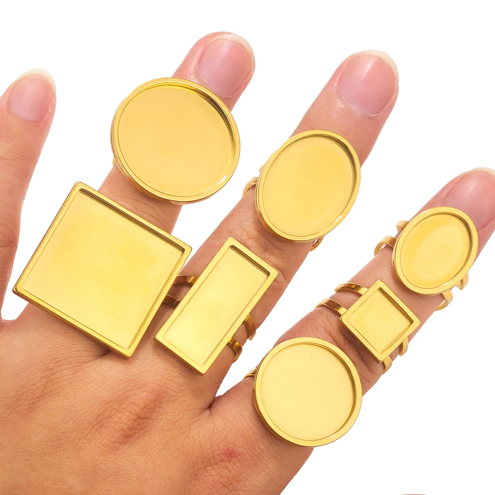 

4pcs/lot Stainless Steel Ring Setting Round Oval Resin Cabochons Tray Ring Bezel Blank Base DIY Rings Jewelry Making Findings