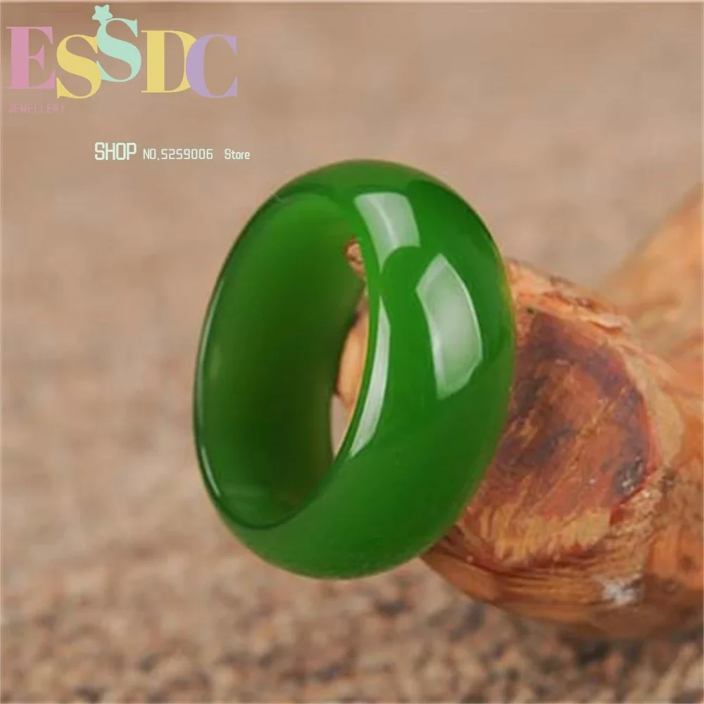 Natural Green Hetian Jade Ring Chinese Jadeite Amulet Fashion Charm Jewelry Hand Carved Crafts Gifts for Women Men