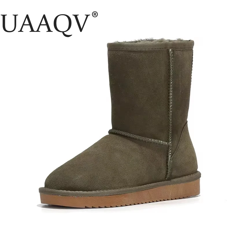 

UAAQV 100% Genuine Cowhide Leather Snow Boots Women Top Quality Australia Boots Winter Boots For Women Warm Botas Mujer