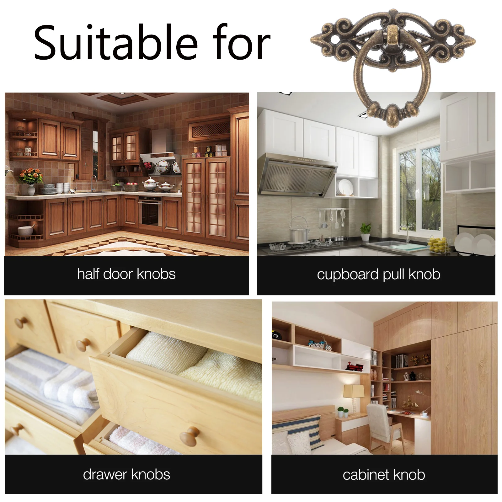 

6Pcs Retro Cabinet Pull Handles Vintage Drop Bail Knobs Bronze for Dresser Nightstand Cupboard Furniture Hardware