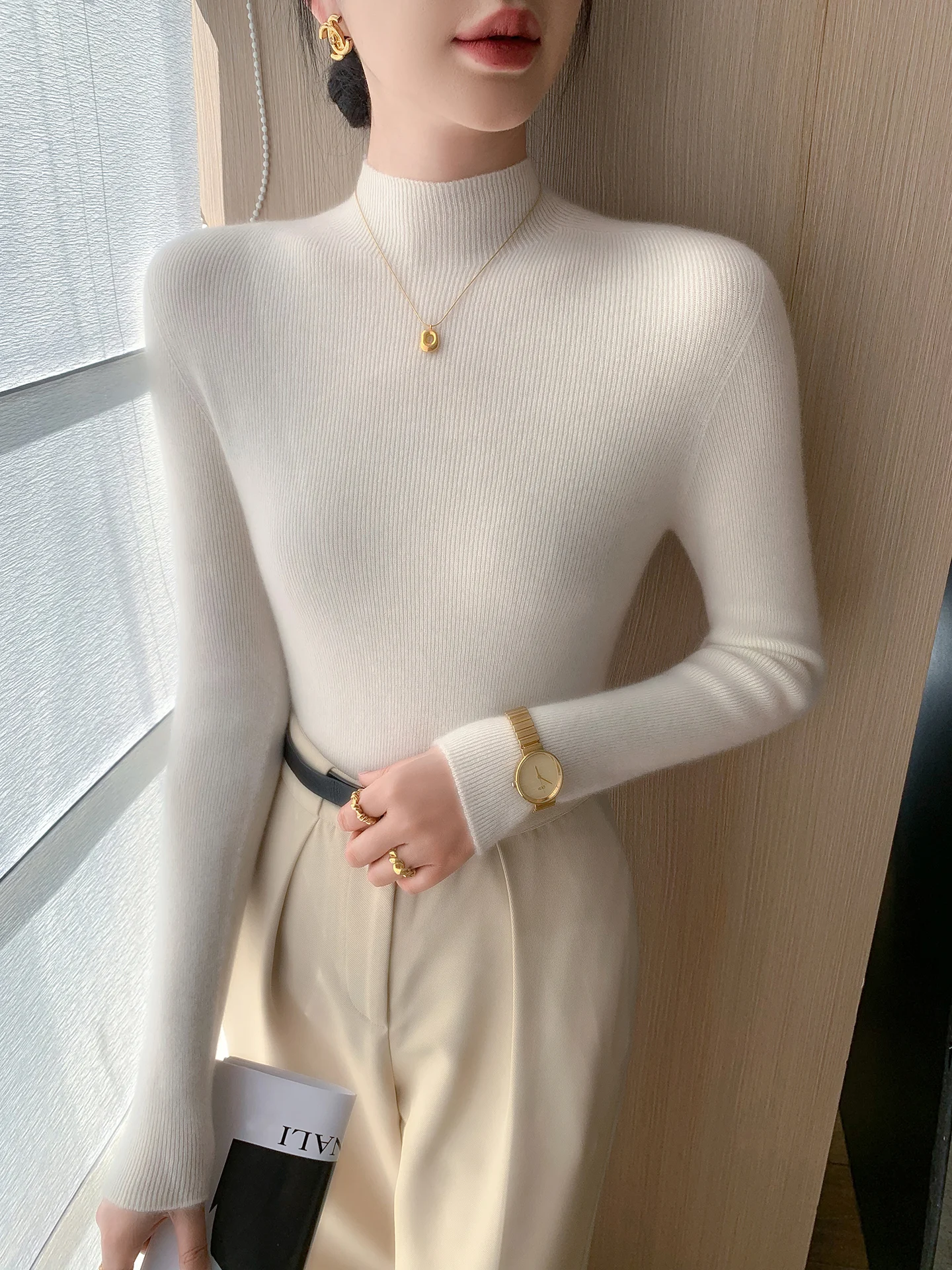 

Women's Sl High Ne Knitted Sweater Slim Fit Inner Wear Autumn Winter Tight Body irt Commute Sle Basic Top