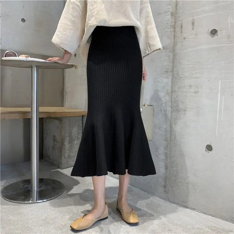 

Spring New Sexy High Waist Slimfit Knitted Fitail Hip Ski Cleanfit Sle mid Waist Embroidered PVC Ciwalk Skirt