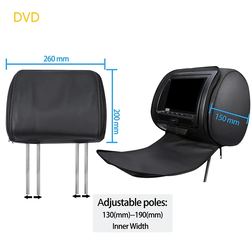 Universal Car Headrest Monitor 7inch LCD Screen Rear Seat Pillow For MP4 MP5 DVD Player Support AV/USB/SD/FM/Headphone/Bluetooth