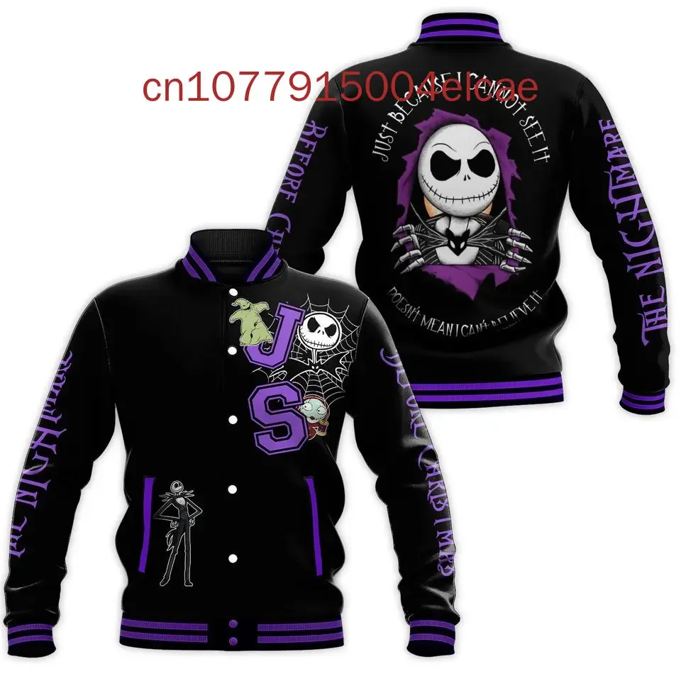 Disney The Nightmare Before Christmas Jack SkeletonChaqueta de béisbol de Halloween de otoño e invierno para hombres y mujeres
