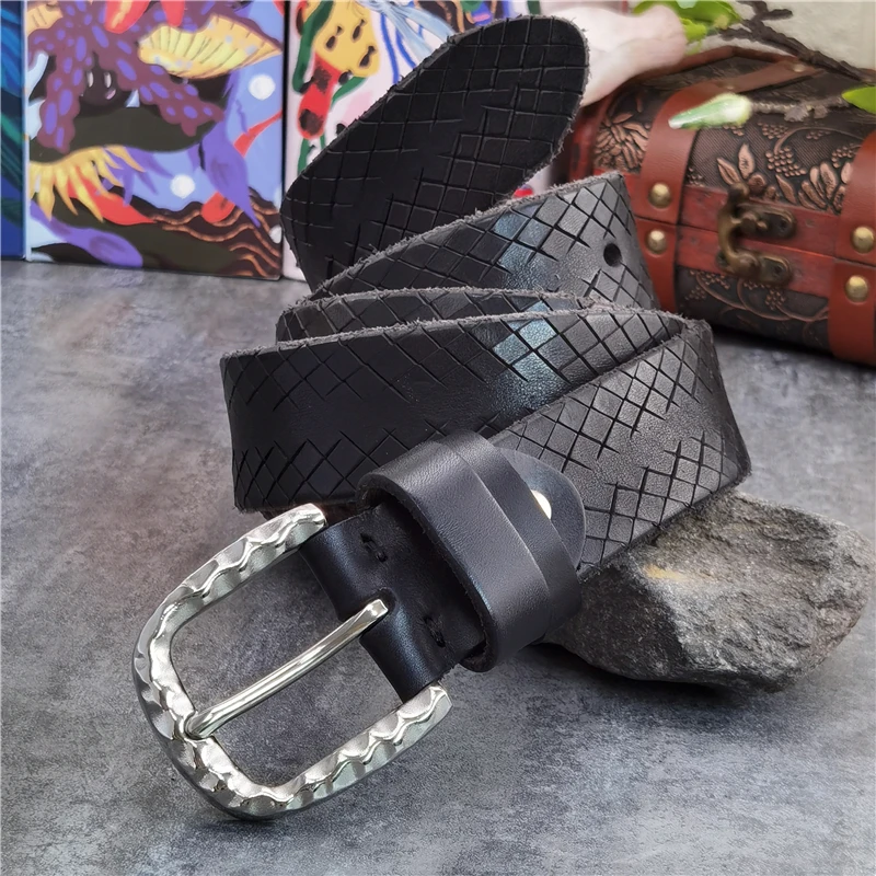 Stainless Steel Belt Buckle Men Belt Leather Luxury  Designer Belt Fashion Carving Leather Belts For Men Ceinture Male  SBT0020